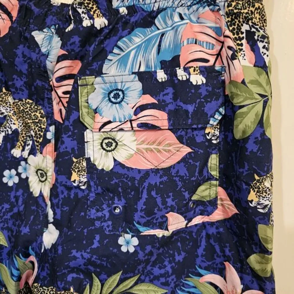 George Swimming Short Mens Large Lined Drawstring Trunks Floral Tropical Leopard
